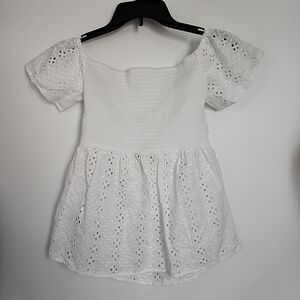 NEW Loft Size XS Smocked Eyelet Lace Bow Back Top Shirt Blouse